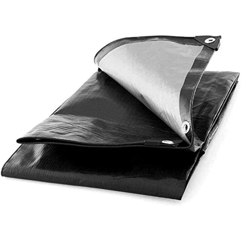 SolaDirect 1.5 x 2 m Heavy-Duty 235 GSM Black Tarpaulin Waterproof Furniture Caravan Cover Camping Ground Sheet Multipurpose - Image 1