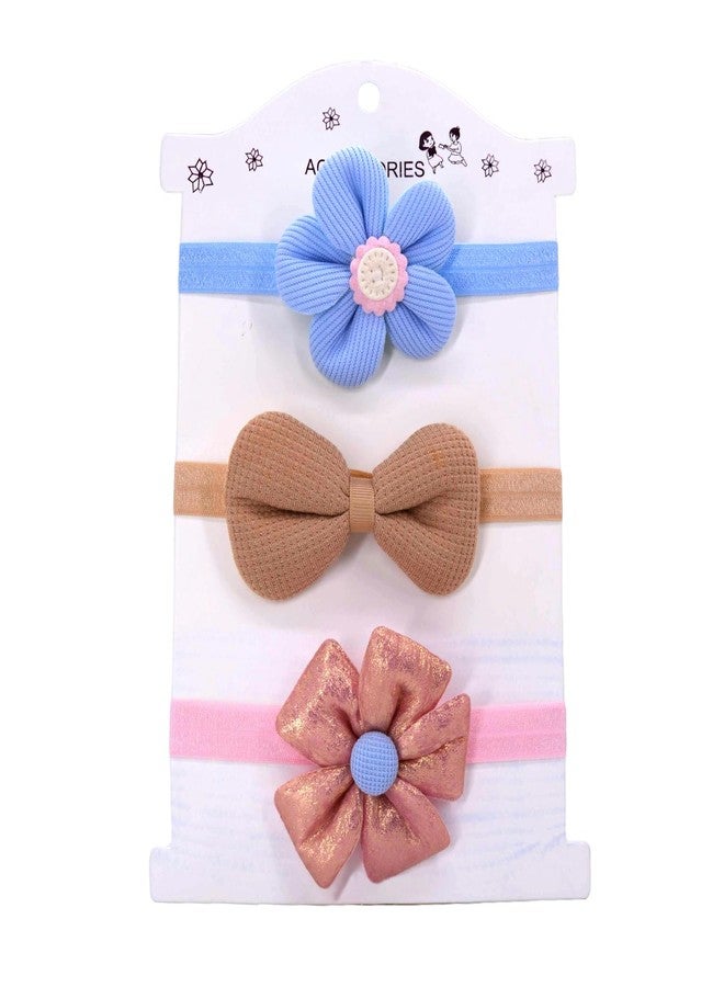 SYGA 3 Pcs Baby Headband Set for Girls 0-3 Years | Soft Elastic Bow & Flower Design | Stretchable Newborn Infant | Comfortable Non-Slip Hair Accessories(STYLE-06) - Image 1