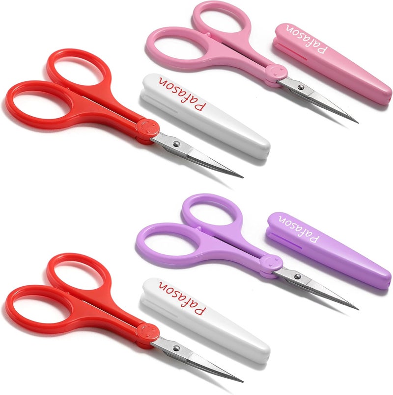 Pafason Sharp Point Craft Scissor Set 4 PC Straight Curved for Scrapbooking Quilting DIY Sewing Knitting Embroidery Cross Stitch Crochet Thread Yarn Paper Detail Cutting Stainless Steel Safety Case - Image 1
