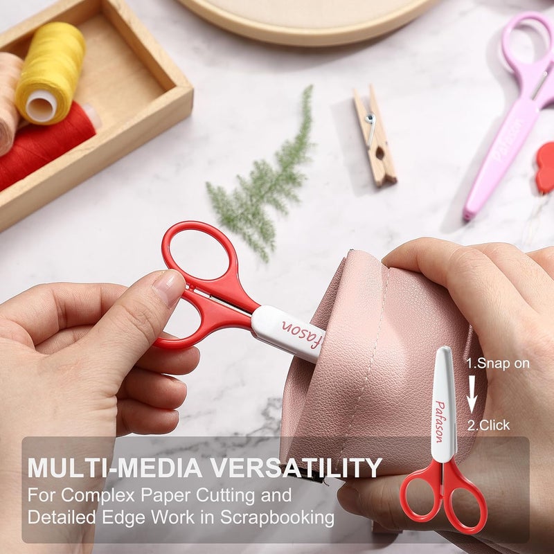 Pafason Sharp Point Craft Scissor Set 4 PC Straight Curved for Scrapbooking Quilting DIY Sewing Knitting Embroidery Cross Stitch Crochet Thread Yarn Paper Detail Cutting Stainless Steel Safety Case - Image 3