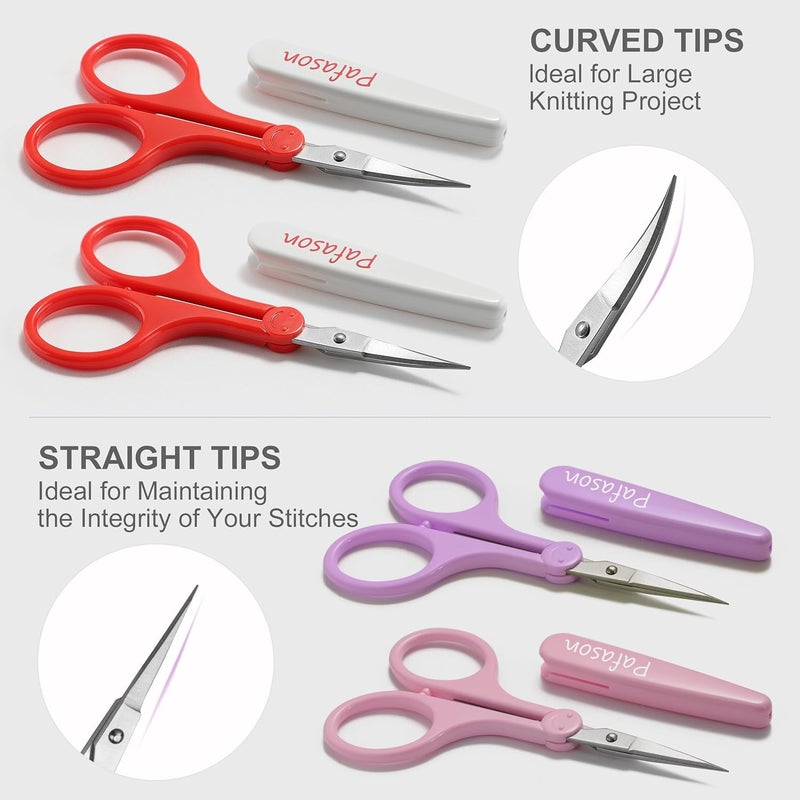 Pafason Sharp Point Craft Scissor Set 4 PC Straight Curved for Scrapbooking Quilting DIY Sewing Knitting Embroidery Cross Stitch Crochet Thread Yarn Paper Detail Cutting Stainless Steel Safety Case - Image 4