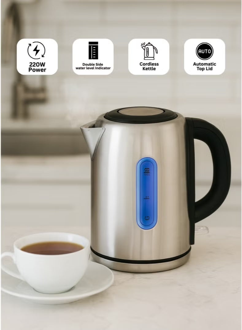Venus 1.8L Stainless Steel Cordless Electric Kettle – Automatic Top Lid, One-Side Water Level Indicator, Auto Shut-Off, 220W Power – Durable & Safe Hot Water Kettle for Home & Office - Image 2