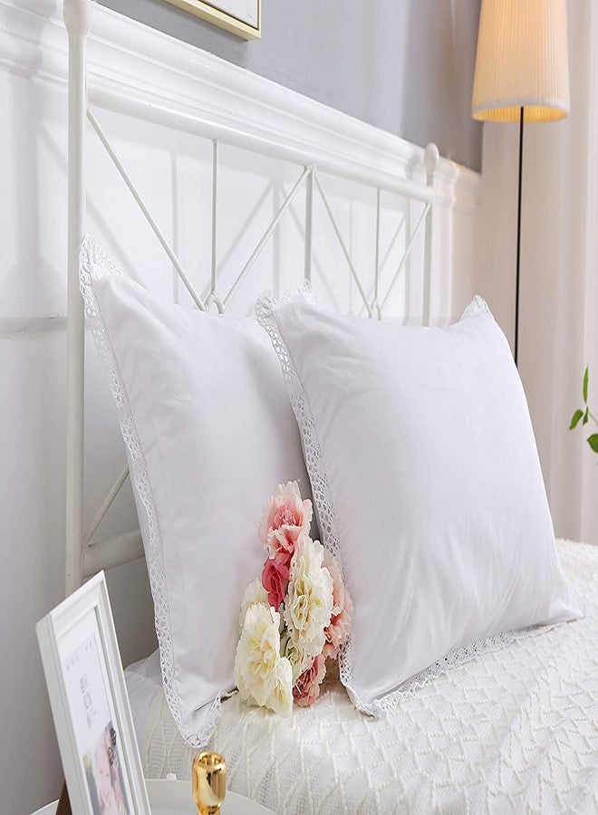 Meaning4 White Crocheted Lace Pillow Shams Queen Size Covers Pure Cotton Pillowcases for Bed 2PCS 30"x20" - Image 2