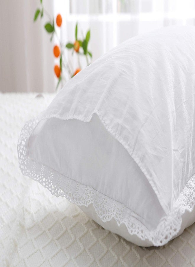 Meaning4 White Crocheted Lace Pillow Shams Queen Size Covers Pure Cotton Pillowcases for Bed 2PCS 30"x20" - Image 3