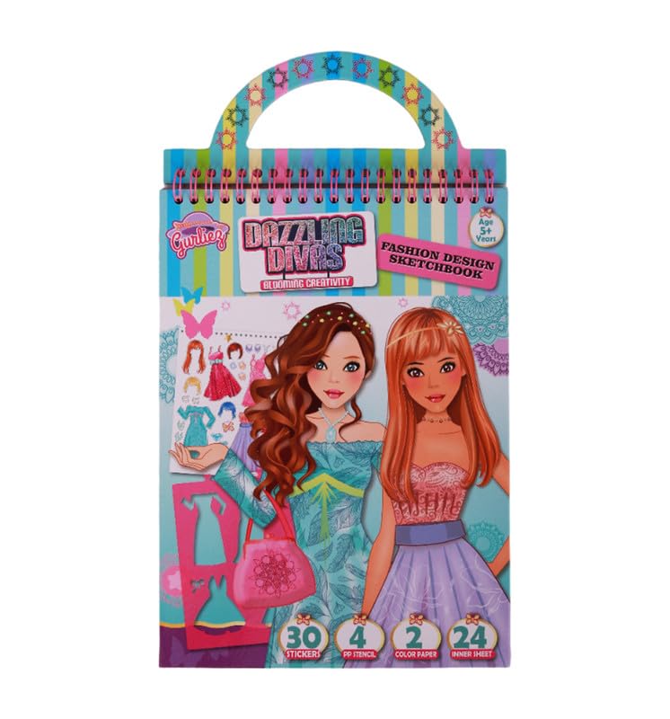 STRIDERS دفتر تصميم الأزياء دازلينغ ديفاز من سترايدر مع مجموعة مصممي الأزياء النهائية مع ورقة ملصقات، 4 قوالب PP، 2 ورقة ملونة، 24 ورقة داخلية - Image 1