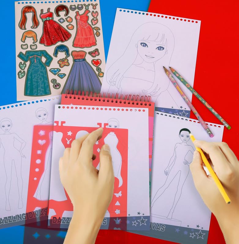 STRIDERS دفتر تصميم الأزياء دازلينغ ديفاز من سترايدر مع مجموعة مصممي الأزياء النهائية مع ورقة ملصقات، 4 قوالب PP، 2 ورقة ملونة، 24 ورقة داخلية - Image 3