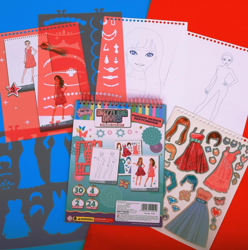 STRIDERS دفتر تصميم الأزياء دازلينغ ديفاز من سترايدر مع مجموعة مصممي الأزياء النهائية مع ورقة ملصقات، 4 قوالب PP، 2 ورقة ملونة، 24 ورقة داخلية - Image 5