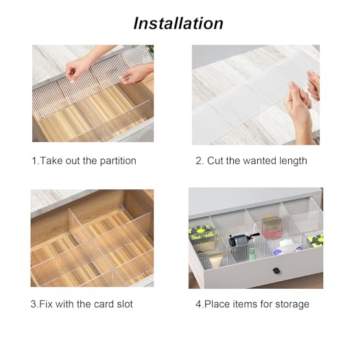 Onerbuy 8pcs Adjustable Grid Drawer Dividers DIY Plastic Closet Separator Tidy Organizer Container 32.5 * 7cm/ 12.8 * 2.8inch for Underwear Socks Belt Office Supplies(Transparent White) - Image 3