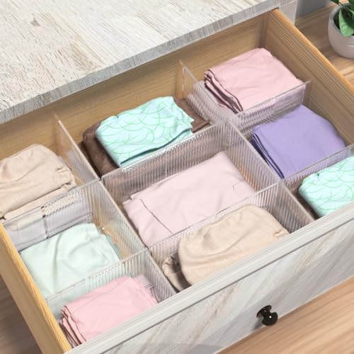 Onerbuy 8pcs Adjustable Grid Drawer Dividers DIY Plastic Closet Separator Tidy Organizer Container 32.5 * 7cm/ 12.8 * 2.8inch for Underwear Socks Belt Office Supplies(Transparent White) - Image 4