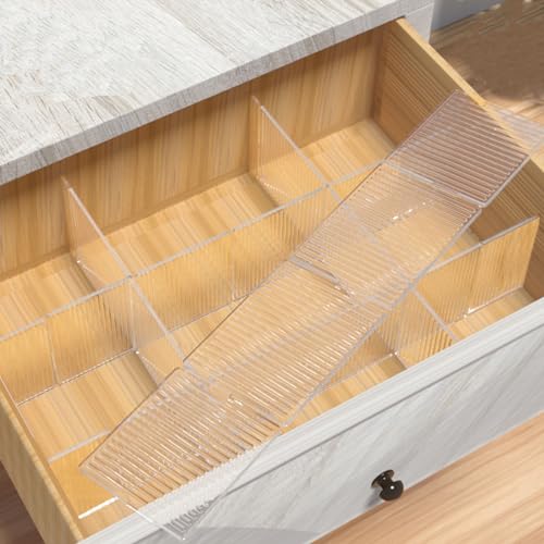 Onerbuy 8pcs Adjustable Grid Drawer Dividers DIY Plastic Closet Separator Tidy Organizer Container 32.5 * 7cm/ 12.8 * 2.8inch for Underwear Socks Belt Office Supplies(Transparent White) - Image 1