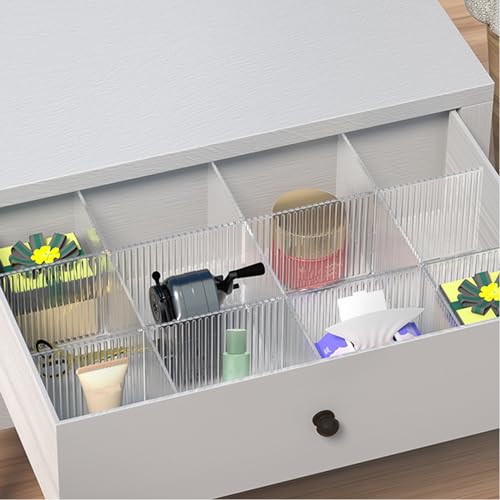 Onerbuy 8pcs Adjustable Grid Drawer Dividers DIY Plastic Closet Separator Tidy Organizer Container 32.5 * 7cm/ 12.8 * 2.8inch for Underwear Socks Belt Office Supplies(Transparent White) - Image 2