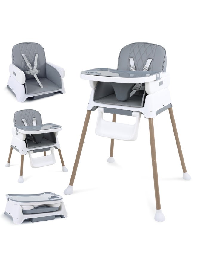 5 in 1 Baby High Chair,Convertible High Chair for Babies and Toddlers,Foldable Highchair with Adjustable Legs & Safe Tray,One-Hand Detachable and Adjustable Dinner Plate,5-Point Safety Harness