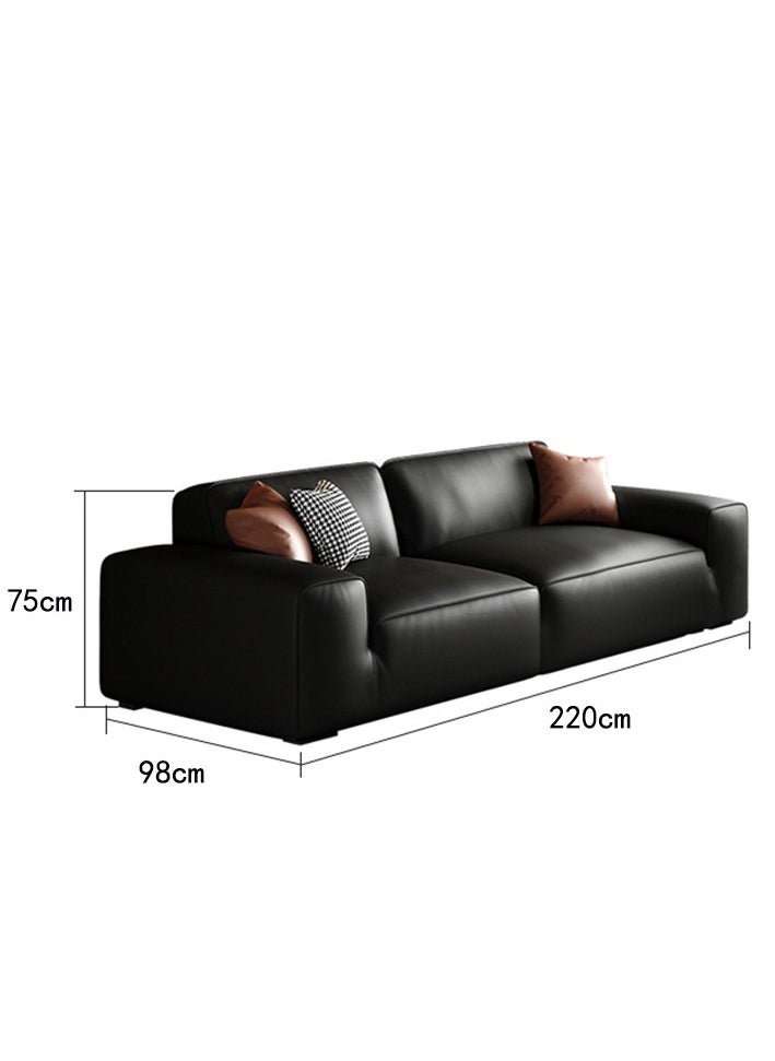 Generic Minimalist Full Leather Sofa Large Black Cow Straight Row Villa Tofu Blocks Large Flat Living Room Sofa  - Image 1
