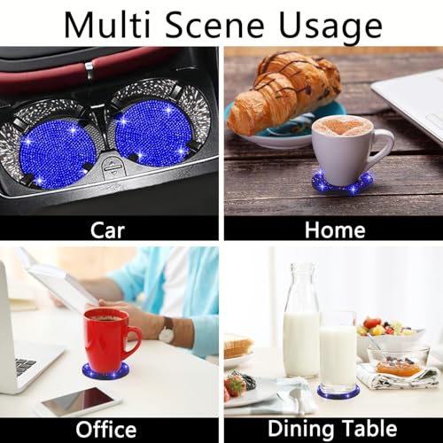 NBTEPEM حامل أكواب السيارة اللامع NBTEPEM 2 قطعة، 2.75 بوصة مضاد للانزلاق ومقاوم للصدمات، أكواب عالمية للسيارة مزينة بالكريستال والخرز للديكور الداخلي للسيارة للنساء (2 قطعة، أزرق) - Image 5