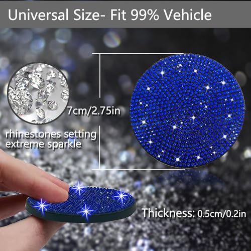 NBTEPEM حامل أكواب السيارة اللامع NBTEPEM 2 قطعة، 2.75 بوصة مضاد للانزلاق ومقاوم للصدمات، أكواب عالمية للسيارة مزينة بالكريستال والخرز للديكور الداخلي للسيارة للنساء (2 قطعة، أزرق) - Image 2