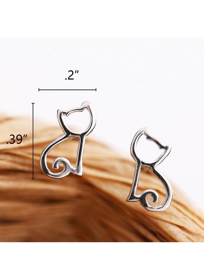 ERZA SCARLET S925 Sterling Silver Cat Stud Earrings For Women - Hypoallergenic Hollow Out Cat Stud Earrings For Women  - Image 2