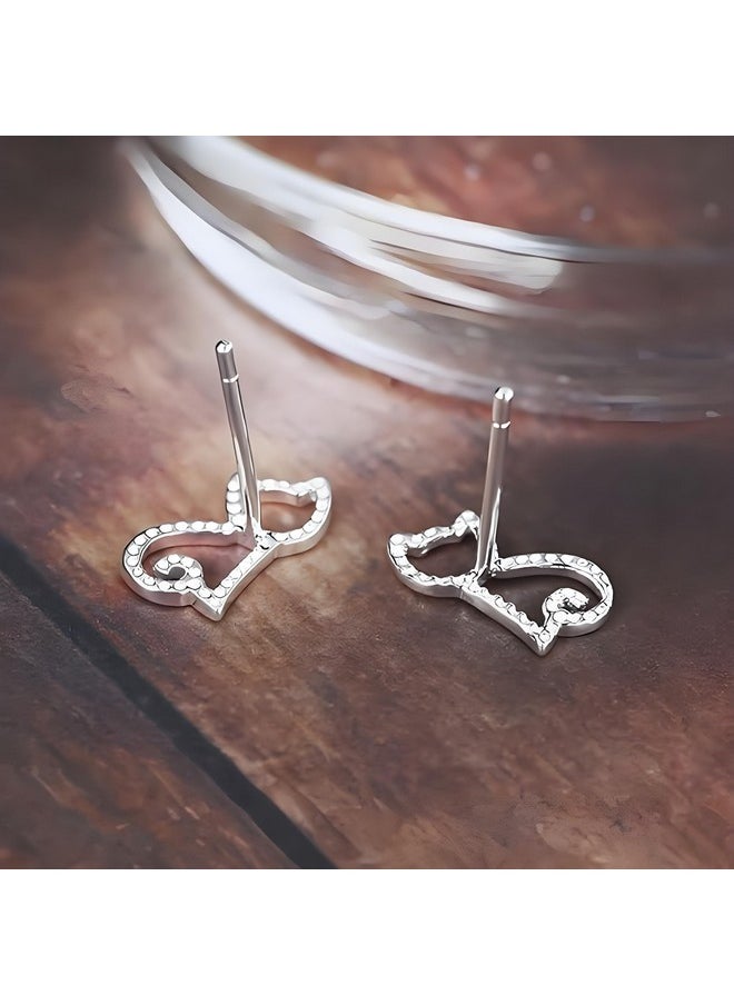ERZA SCARLET S925 Sterling Silver Cat Stud Earrings For Women - Hypoallergenic Hollow Out Cat Stud Earrings For Women  - Image 3