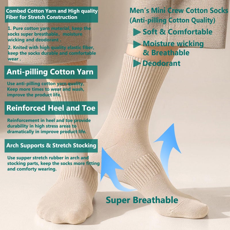 MAGIARTE Mens Mini Crew Above Ankle Pure Cotton Athletic Casual Multicolor Running Socks for men 6 Pack(Color#06L) - Image 3