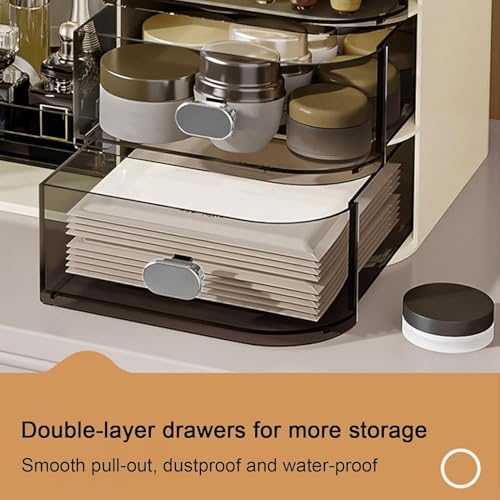 Niyam Makeup Organiser Storage Box for Countertop Cosmetics, Skincare and Beauty Case with Clear Led Display for Easy Visibility and Drawers for Vanity, Dresser Retro Lipstick Holder (BlWh Cosmetic) - Image 4