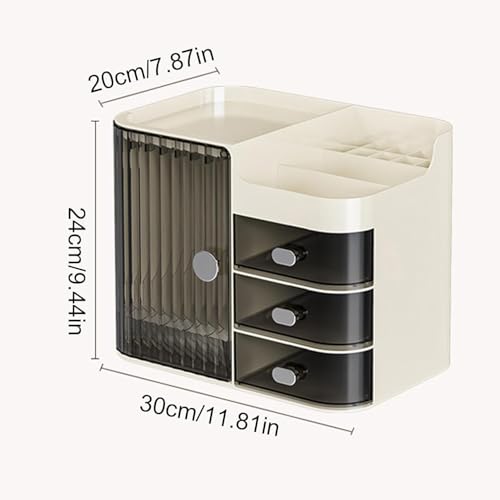 Niyam Makeup Organiser Storage Box for Countertop Cosmetics, Skincare and Beauty Case with Clear Led Display for Easy Visibility and Drawers for Vanity, Dresser Retro Lipstick Holder (BlWh Cosmetic) - Image 3