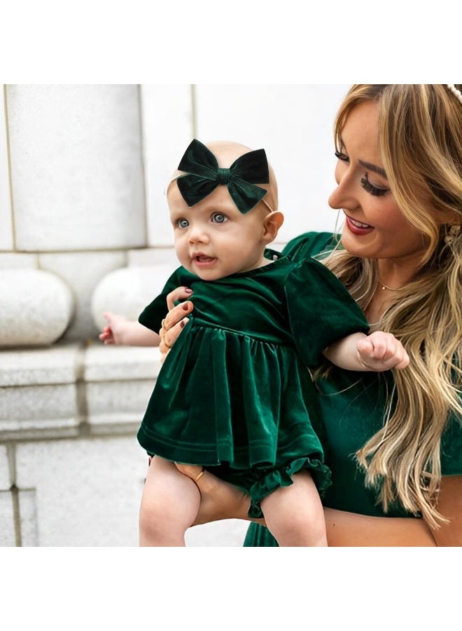 ONENINEDREAM 4'' Baby Velvet Gloss Bows Handmade Headbands Tied Bow Elastic Nylon Hair Accessories for Baby Girls Newborn Infant 3 Pcs Red Royal Blue Dark Green - Image 2