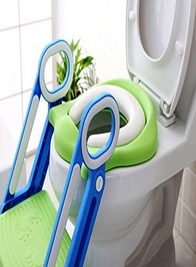 LAFILLETTE Baby Comfort Foldable Toilet Ladder Seat, Non-Slip Foldable Ladder Potty Training Toilet Seat Stool Boys Girls Kids Toilet Ladder(Green) - Image 2