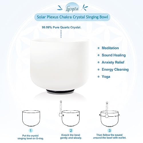 Lycrystal وعاء غناء ليكريستال 8 بوصة نغمة E شاكرا البطن وعاء كريستالي مزجج مع مطرقة وحلقة O للشفاء الصوتي والتأمل - Image 4