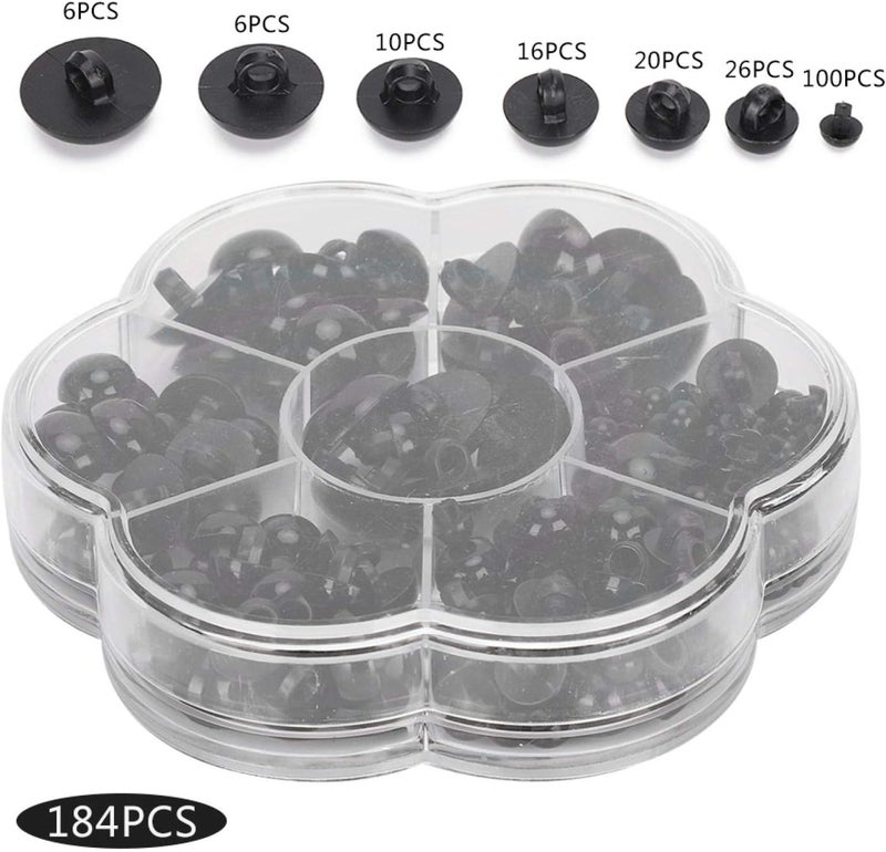 klarako Animal Buttons, Decorative Black 184pcs Artificial Mushroom Domed DIY Plastic Eyes, Sewing Buttons for Art Craft Art Toys Craft Supplies - Image 3