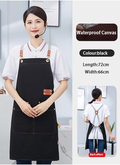 HOOPZOZA 1PCS Cross Back Apron with Adjustable Straps and Large Pockets Canvas Waterproof Fabric Chef Apron Kitchen Cooking Baking Hairstylist Woodworking Welding Carpenter Work Bib Apron Black  - Image 2