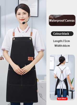 1PCS Cross Back Apron with Adjustable Straps and Large Pockets Canvas Waterproof Fabric Chef Apron Kitchen Cooking Baking Hairstylist Woodworking Welding Carpenter Work Bib Apron Black - view 2