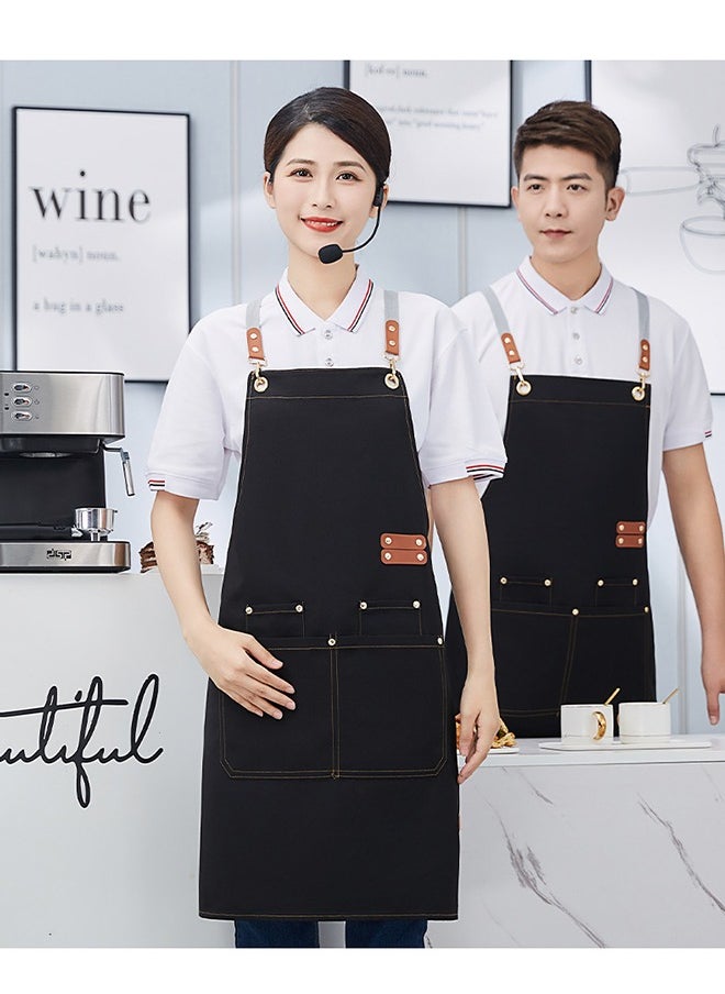 HOOPZOZA 1PCS Cross Back Apron with Adjustable Straps and Large Pockets Canvas Waterproof Fabric Chef Apron Kitchen Cooking Baking Hairstylist Woodworking Welding Carpenter Work Bib Apron Black  - Image 1