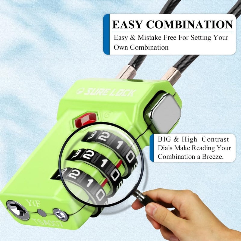 SURE LOCK TSA Approved 3-Digit Combination Luggage Locks – Open Alert Indicator, Re-settable Code with Zinc Alloy Body, Easy-Read Dials for Suitcase, Backpack, Gym Locker & Toolbox (Multiple Colors) - Image 3