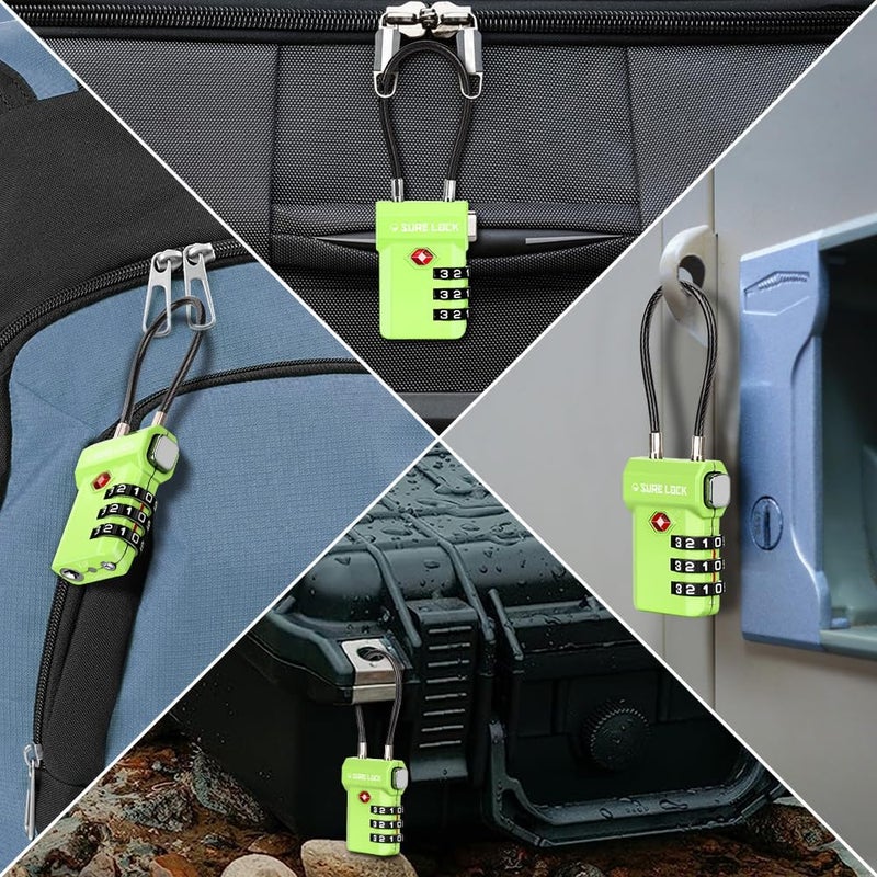 SURE LOCK TSA Approved 3-Digit Combination Luggage Locks – Open Alert Indicator, Re-settable Code with Zinc Alloy Body, Easy-Read Dials for Suitcase, Backpack, Gym Locker & Toolbox (Multiple Colors) - Image 5