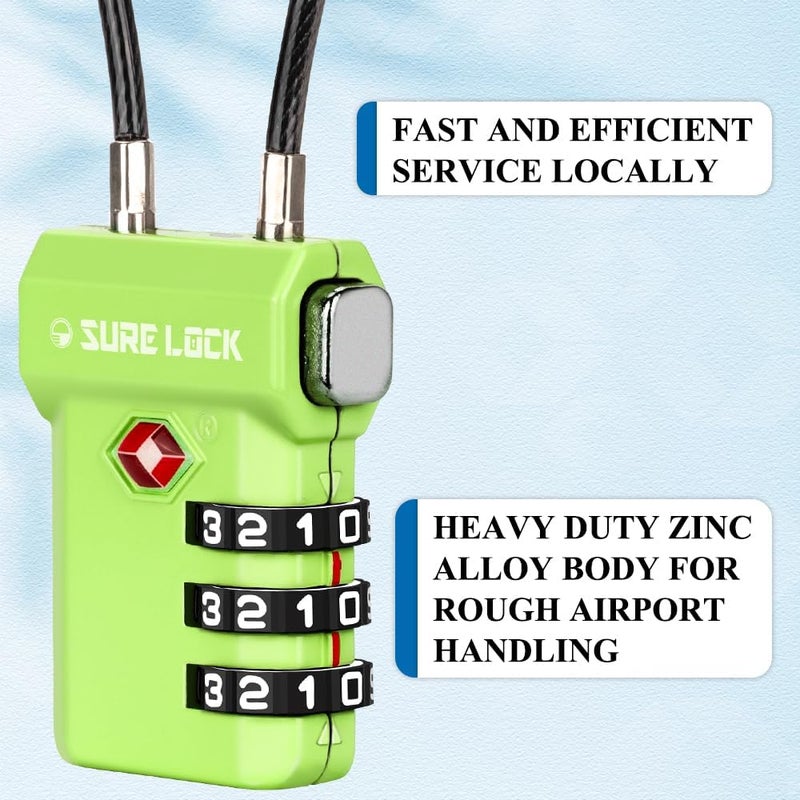 SURE LOCK TSA Approved 3-Digit Combination Luggage Locks – Open Alert Indicator, Re-settable Code with Zinc Alloy Body, Easy-Read Dials for Suitcase, Backpack, Gym Locker & Toolbox (Multiple Colors) - Image 2