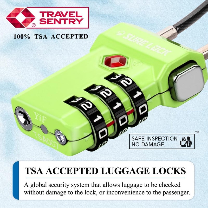 SURE LOCK TSA Approved 3-Digit Combination Luggage Locks – Open Alert Indicator, Re-settable Code with Zinc Alloy Body, Easy-Read Dials for Suitcase, Backpack, Gym Locker & Toolbox (Multiple Colors) - Image 1
