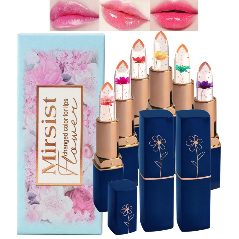 Aseawave 6 PCS pH Color Changing Lipstick, Crystal Flower Jelly Lipstick Glimmer Balm for all Skin Tones, Soft Tint & Subtle Shimmer Effect (Pink) - Image 1