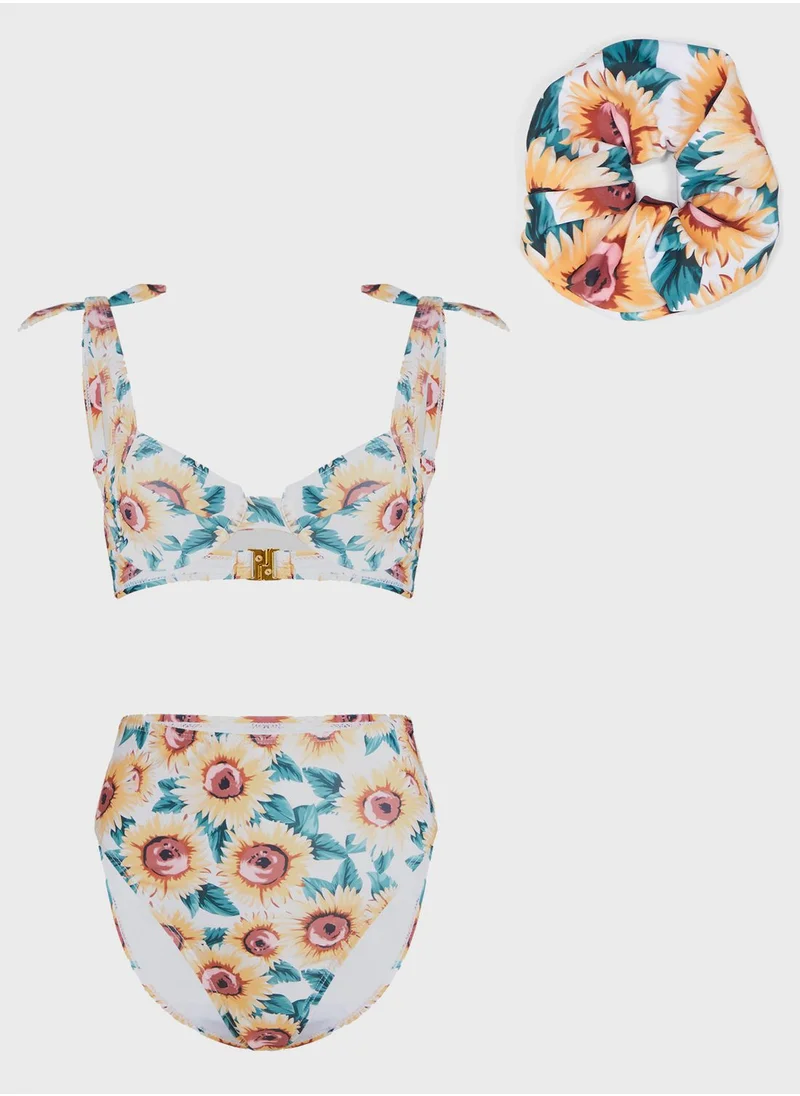 NASTY GAL Floral Print Halter Neck Bikini