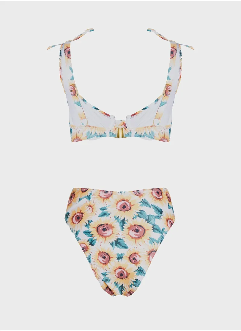 NASTY GAL Floral Print Halter Neck Bikini