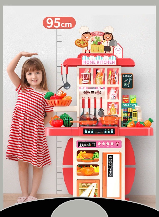 Kids Pretend Play Toys Family Children'S Kitchen Large Storage Space Real Water Toy Cooking Simulation Dining Table Kitchen Set Toy Factory With Rich Fruit Ingredients（Blue） - Image 3