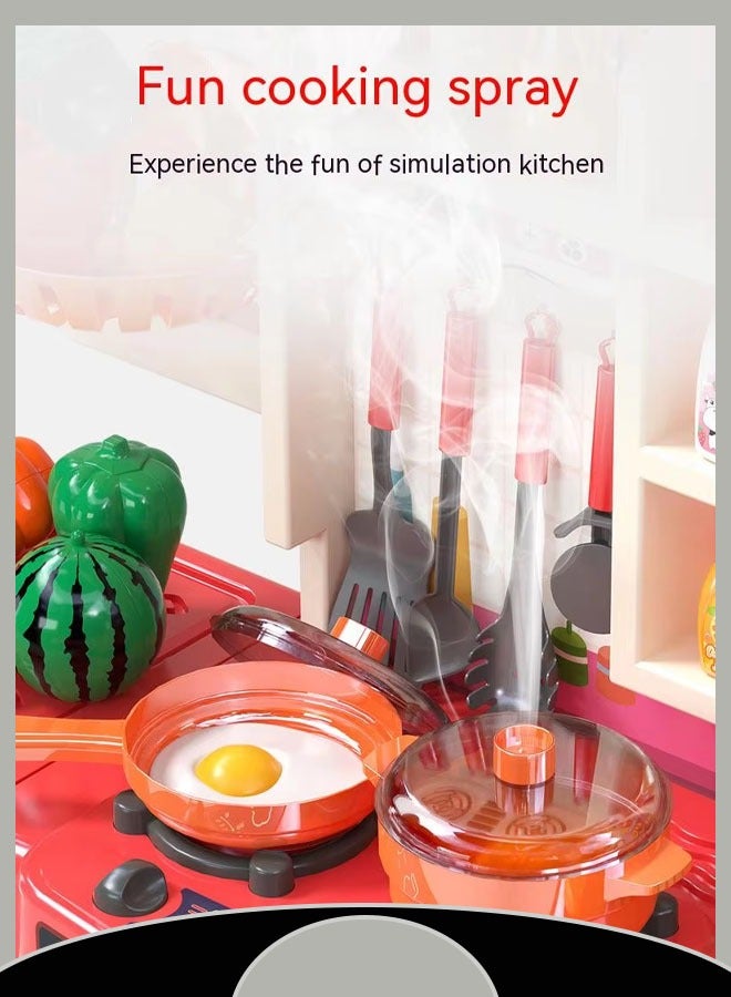 Kids Pretend Play Toys Family Children'S Kitchen Large Storage Space Real Water Toy Cooking Simulation Dining Table Kitchen Set Toy Factory With Rich Fruit Ingredients（Blue） - Image 4