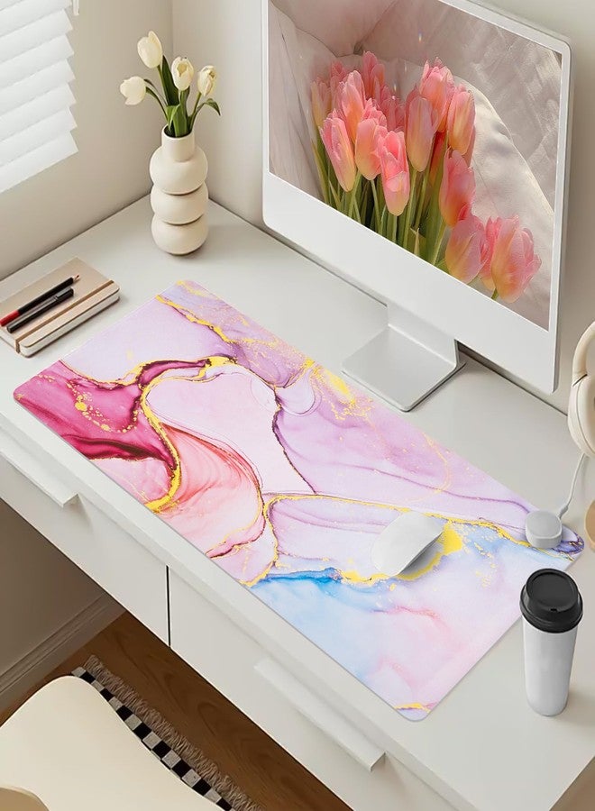 Bloss Desk Mat, Waterproof Leather Large Mouse Pad, Desk Matt for Desktop, Computer Mat for Office Work/Home/Decor/Protector(Pink Marble, 31.5 x 15.7 Inches) - Image 2