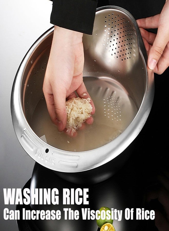 DOPMEP Rice Washer Strainer Bowl, Stainless Steel Washing Bowl whit Side Drainers, Versatile Quinoa Colander for Cleaning Rinsing Fruits, Vegetables, and Beans - Multifunctional Drain Basket - Image 3