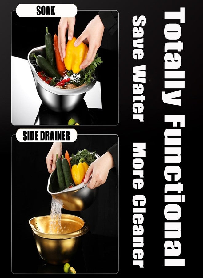 DOPMEP Rice Washer Strainer Bowl, Stainless Steel Washing Bowl whit Side Drainers, Versatile Quinoa Colander for Cleaning Rinsing Fruits, Vegetables, and Beans - Multifunctional Drain Basket - Image 5