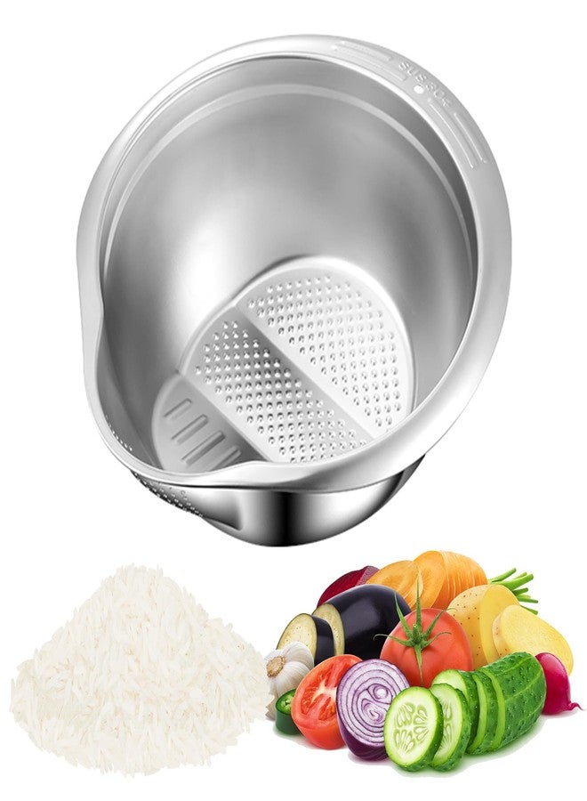 DOPMEP Rice Washer Strainer Bowl, Stainless Steel Washing Bowl whit Side Drainers, Versatile Quinoa Colander for Cleaning Rinsing Fruits, Vegetables, and Beans - Multifunctional Drain Basket - Image 1