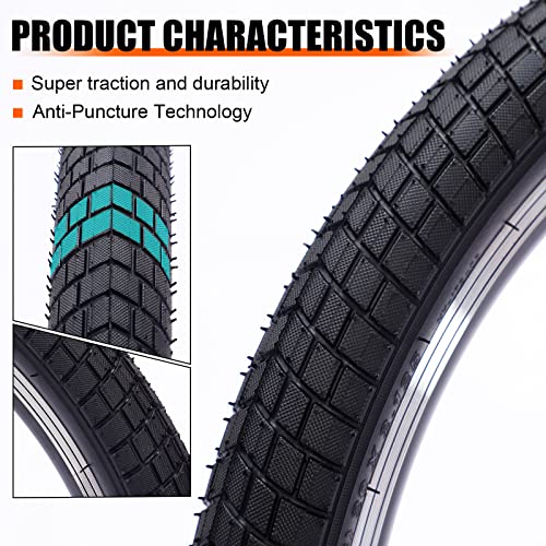 WEEROCK 2 Pack 20 Inch Bike Tire Folding Bead Replacement Tyre 20 * 2.125 for Child Bike Kids Bike BMX Mountain Bicycle MTB, Black - Image 4