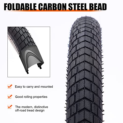 WEEROCK 2 Pack 20 Inch Bike Tire Folding Bead Replacement Tyre 20 * 2.125 for Child Bike Kids Bike BMX Mountain Bicycle MTB, Black - Image 5
