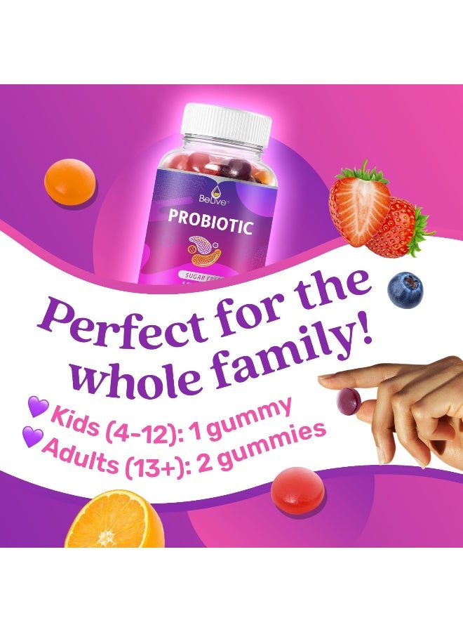 BeLive Probiotic Gummies Probiotics with 5 Billion CFUs for Digestive Health Men Women Kids for Immune Support Sugar Free Vegan 60 Ct Blueberry Strawberry Orange - Image 3