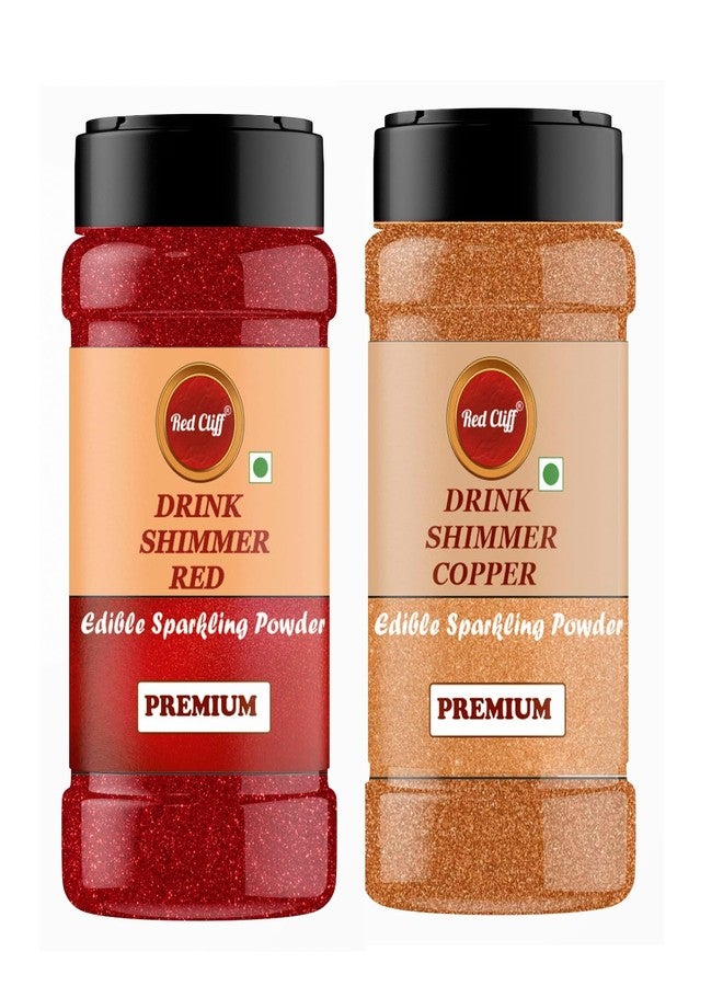 RED CLIFF Edible Red & Copper Drink Shimmer Powder for Cake Decoration, Drinks, and Desserts Food Grade Glitter Dust for Baking, Beverages, and Creative Culinary Designs || (Red & Copper) (50gx2) - Image 1