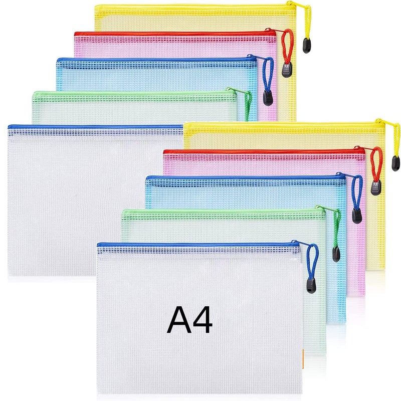 SYOSI Plastic Wallets A4 Zip Wallets Bags Plastic Mesh Document File Folder A4 Zipper Bag Zip Locked Bags A4 Zip Lock Mesh Document Files Wallet, 10PCS - Image 1