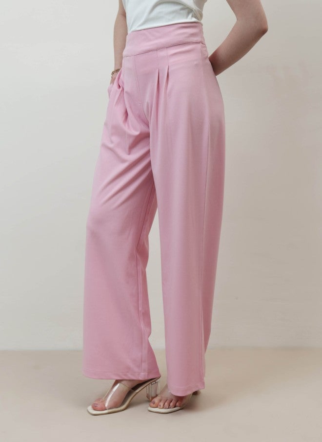 Athena سروال نسائي مزين بالثنيات بلون وردي بتصميم مريح - Image 3